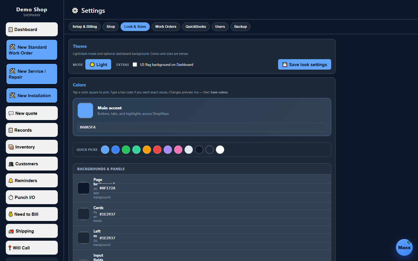 ShopMaxx look and colors settings